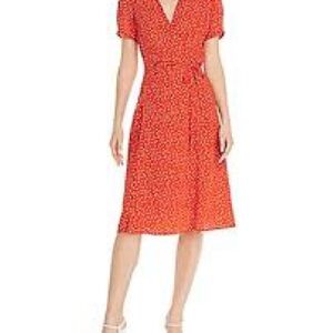 AQUA Red & White Heart Print Short Sleeve Wrap Dress Medium